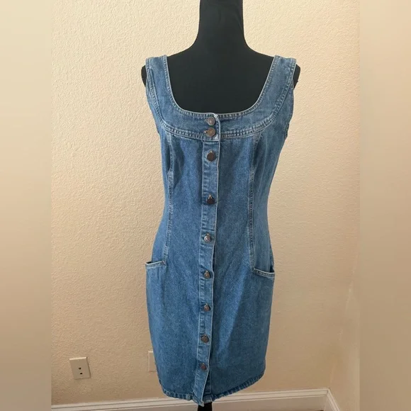 Vintage 80s Banana Republic Button Up Jean Dress Small - Picture 3 of 10